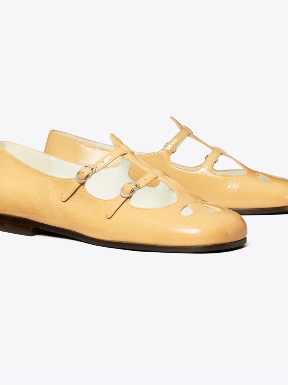 Tory Burch Peach Patent Double-Strap Mary Jane Flats